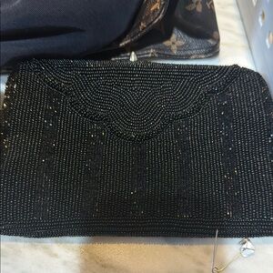 Elegant Black Beaded Walborg vintage Clutch
